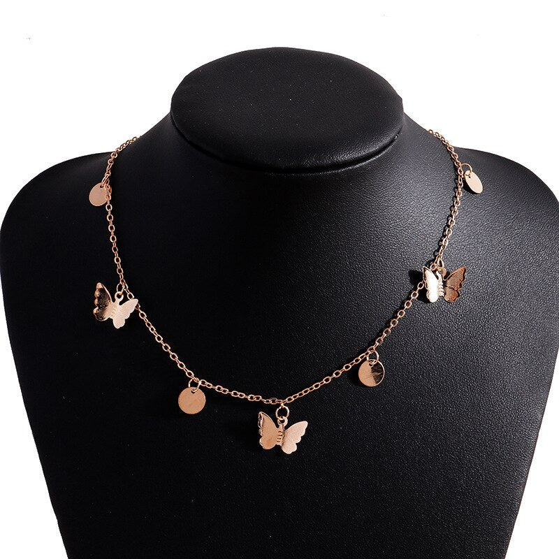 Aveuri New Shiny Butterfly Necklace Ladies Exquisite Double Layer Clavicle Chain Necklace Jewelry for Ladies Gift