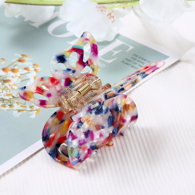 Aveuri Back to school New Acetate Hair Claw Sweet Fairy Butterfly Hairpin Gradient Tie-Dye Colored Styling Tools Barrettes For Women Girls Hair Clip