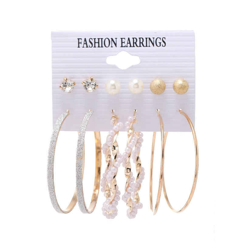 Aveuri 6-piece Women's Earrings Set New Big Circle Pearl Earrings for Women Creative Vintage Hoop Earrings Brincos Fashion Jewelry