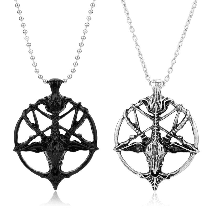 Vintage Pentagram Pan God Skull Goat Head Pendant Chain Necklace Women Men Jewelry