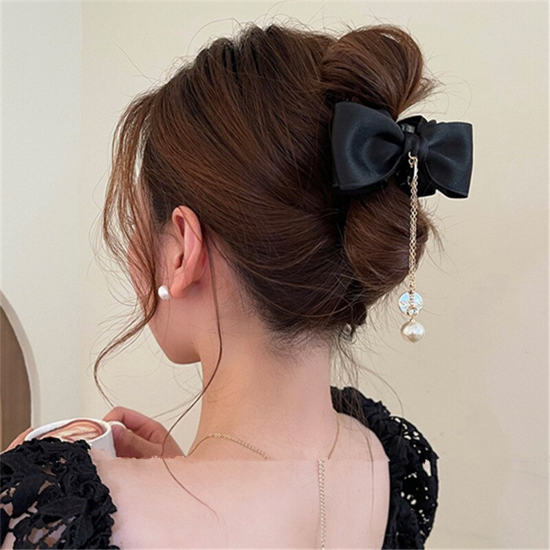 Aveuri Korean Simple Bow Hair Barrettes Grab Small Pearl Tassel Hair Clip Hairpins Headwear 2023 Fashion Women Hair Accessories Jewelry