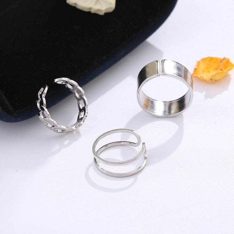 LATS Punk Gold Round Hollow Geometric Rings Set for Women Girls Fashion Cross Twist Open Joint Ring 2023 Female Jewelry Gift