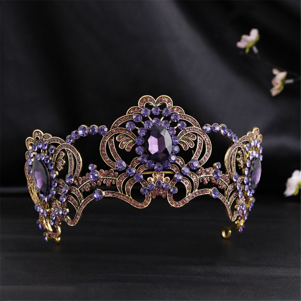 Aveuri Europe Baroque Bride Crown Purple Color Diamond Headdress Party Wedding Hair Accessories  Hair Clip Jewelry Gift