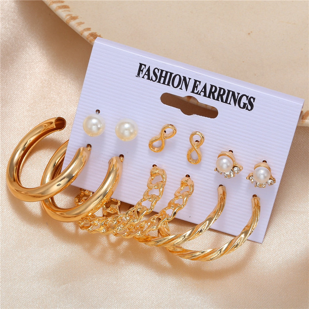 Aveuri Trendy Gold Silver Color Butterfly Hoop Earrings Set for Women Snake Pearl Resin Hoop Earrings Cute Brincos Party Jewelry