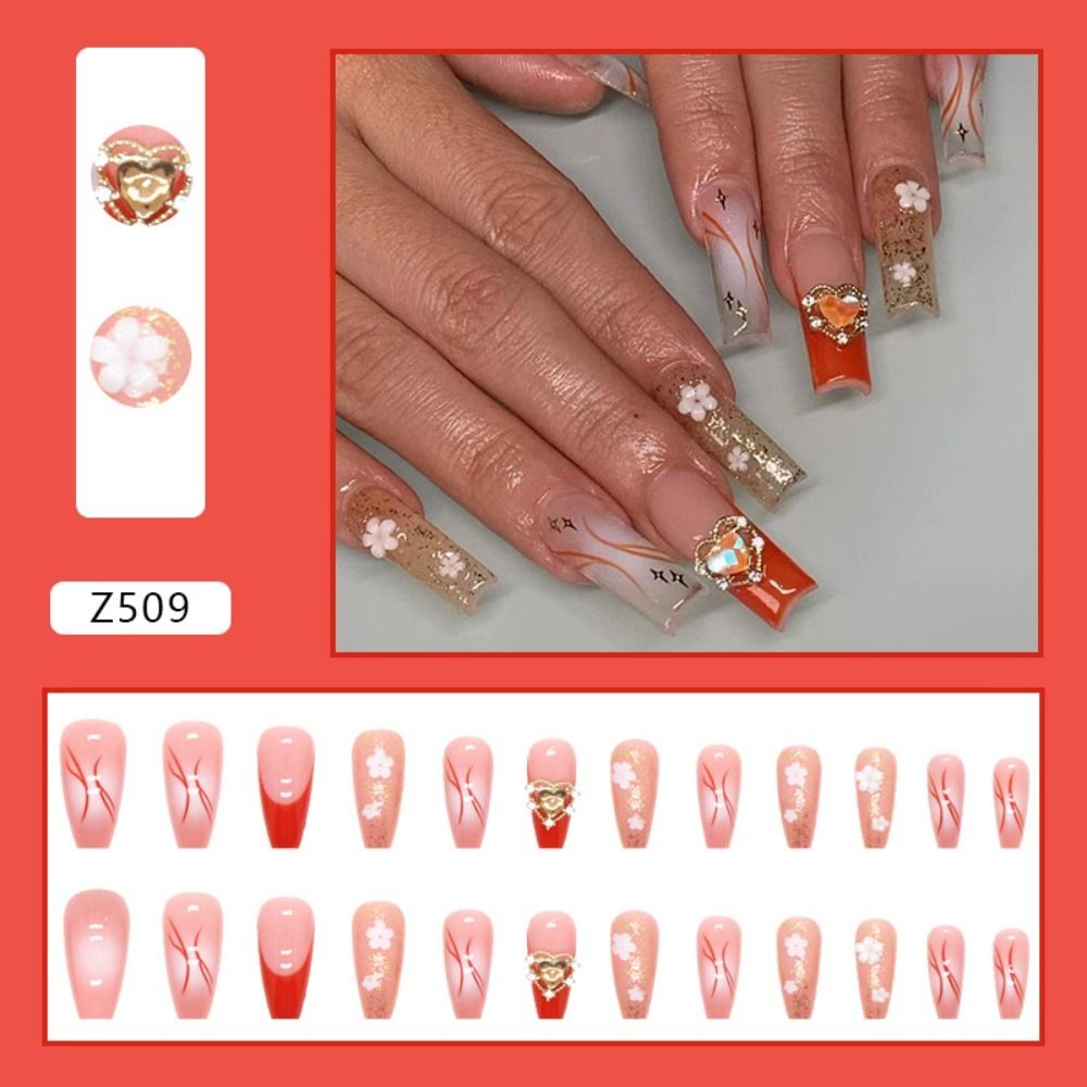 Aveuri  24Pcs Detachable Press on Nails Long Coffin False Nails Wearable with Diamond French Ballet Fake Nails Full Cover Nail Tips