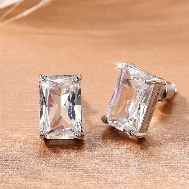 Aveuri  Simple Classic Geometric Shaped Stud Earrings with Crystal CZ Silver Color Ear Accessories for Women High Quality Jewelry
