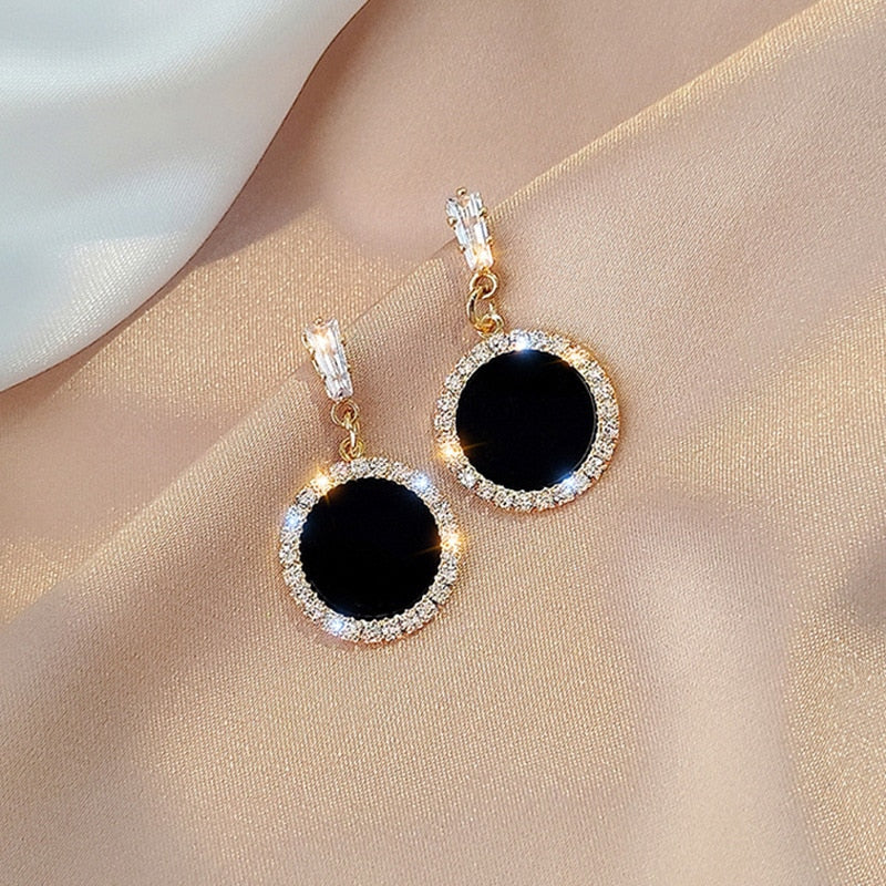 LATS Trend Rhinestone Geometric Drop Earrings for Women Korean Fashion Black Color Dangle Earring 2023 Female Elegant Jewelry