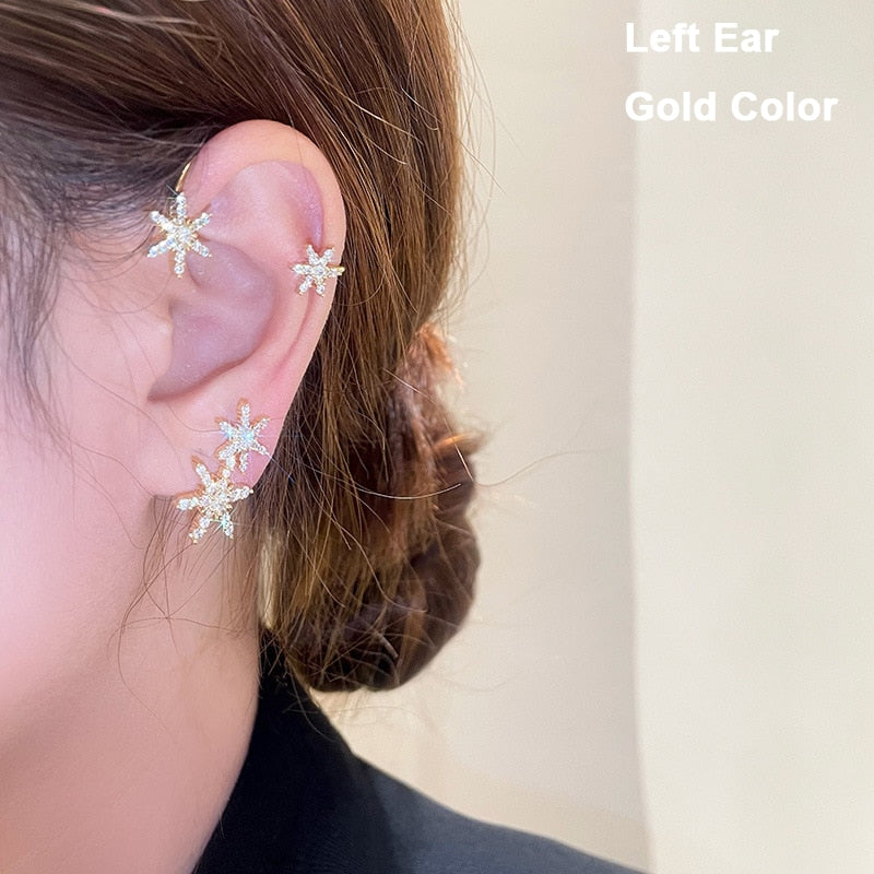 LATS Fashion Crystal Butterfly Clip Earring for Women Pearl Bead Ear Cuff Long Tassels Charm Hollow Earrings Clip Jewelry Gifts