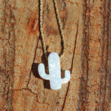 Aveuri Back to school Stylish White Opal Cactus Necklace Minimalist Jewelry Boho Women Beach Chain Pendant Necklaces Accessories Gift