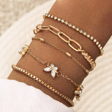 AVEURi 2023 Luxury Vintage Gold Color Chain Bracelet Sets Bohemian Rhinestone Butterfly Charm Bracelets Bangles Girls Women Jewelry