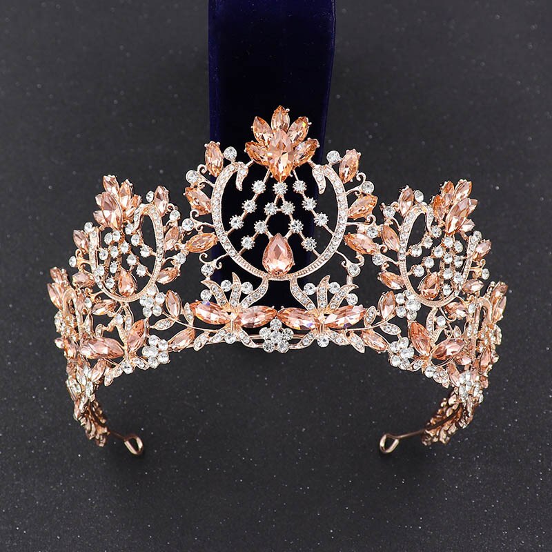 Aveuri Fashion Rose Gold Red Blue Crystal Rhinestone Wedding Hair Accessories Queen Princess Diadems Women Tiara Crown Head Jewelry