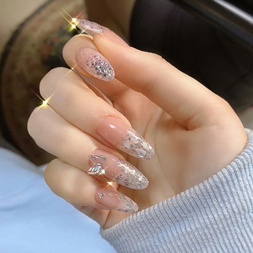 Aveuri  24pcs Rhinestone Design Fake Nails Shiny Bridal Women Lady party nail DIy Decorations Press On nail Tips False Nail Patch