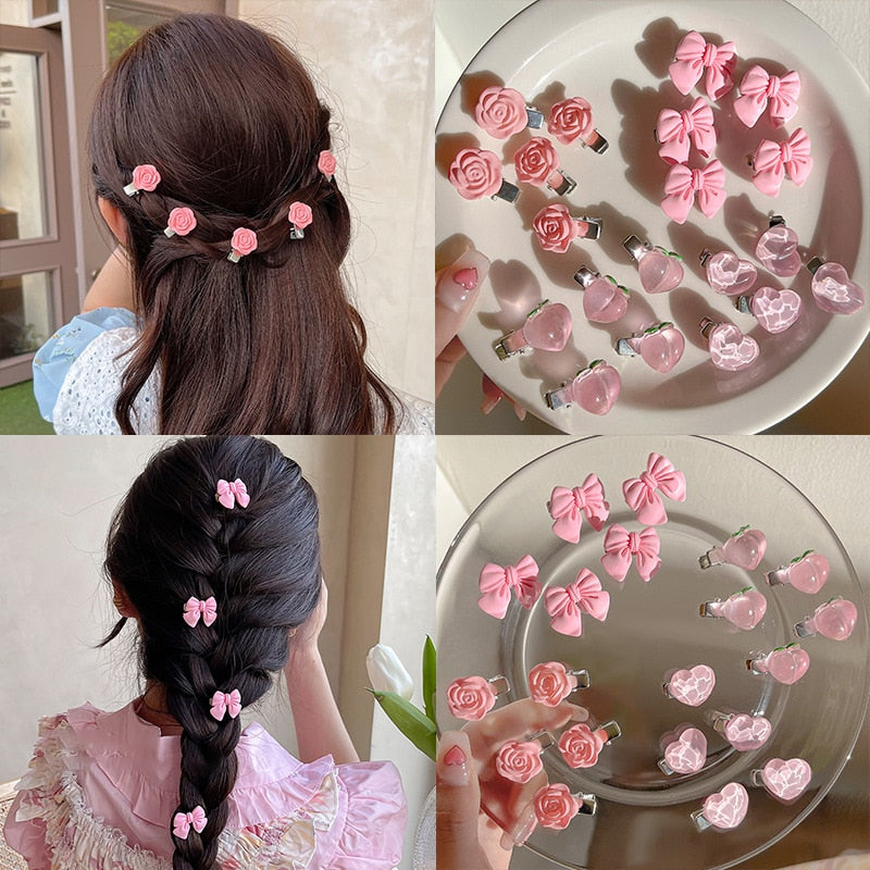 Back to school 2023 AVEURI New Small Bow Hairpins Cute Peach Rose Headwear Hair Accessories Girl Side Bangs Clip Sweet Hair Clips Headdress Jewelry