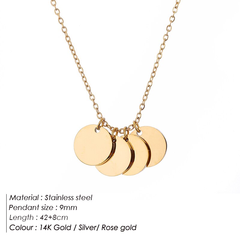 Aveuri Women 9Mm  Polished Round Pendant Coin Necklace Stainless Steel Link Chain Gold Color Smooth Disc Women Jewelry Name Necklace