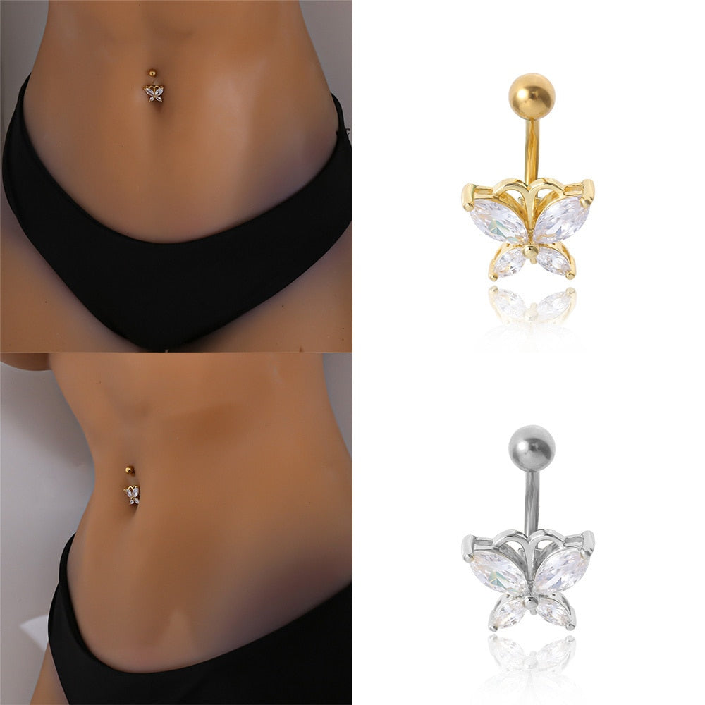 Aveuri Crystal Steel Belly Button Sexy Navel Piercing Nombril Ombligo Women Dangling Body Navel Jewelry Belly Button Rings Charm