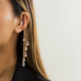 Aveuri 2023 Fashion Tassel Crystal Dangle Ear Clip Earrings No Piercing Women Aesthetic Bridal Stud Earrings Fake Piercing Wedding Jewelry