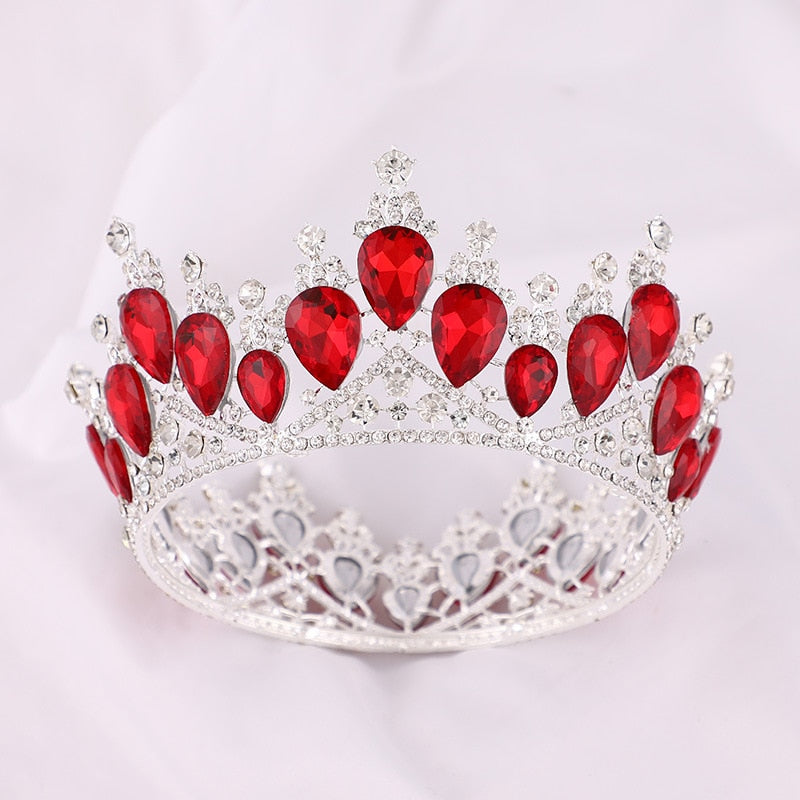 Aveuri Luxury Queen Princess Round Crown Crystal Pearl Big Diadem Wedding Hair Accessories Silver Color Gold Tiara Women Bridal Jewelry