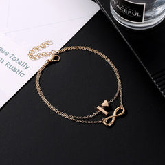 New Fashion A-Z Initial Letter Heart Pendant Anklets Women Double Layer Gold Color Link Chain Anklets For Women Jewelry Gift