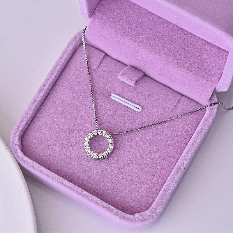 Aveuri  Circle Pendant Necklace for Women Luxury CZ Silver Color Box Chain Exquisite Female Neck Accessories Statement Jewelry