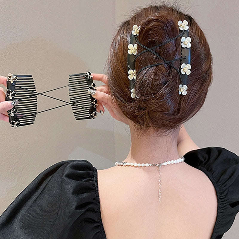Aveuri  Vintage Magic Flower Hair Combs Classic Simulated Pearl Elastic Hair Clips Hairpin Barrettes Headband For Women Hair Accessories