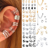 Aveuri Silver Color Leaves Clip Earrings for Women Men Creative Simple C Ear Cuff Non-Piercing Ear Ear Clip Set Trend Jewelry Gift