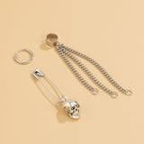 Back to college 2023 Exaggerated Tide Cool Trend Cool Skull Earrings Hip-Hop Punk Style Metal Pin Chain Ear Clip