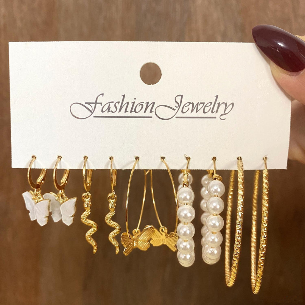 Aveuri  Trendy Silver Color Butterfly Hoop Earrings Set for Women Girls Geometric Irregular Metal Resin Acrylic Earrings Jewelry