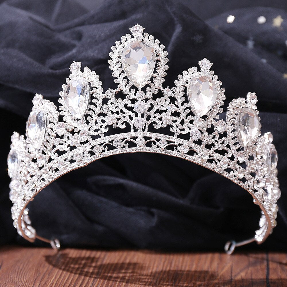 Baroque Big Crystal Bridal Tiaras Crown Rhinestone Pageant Diadema Royal Queen Princess Headpieces Wedding Hair Accessory