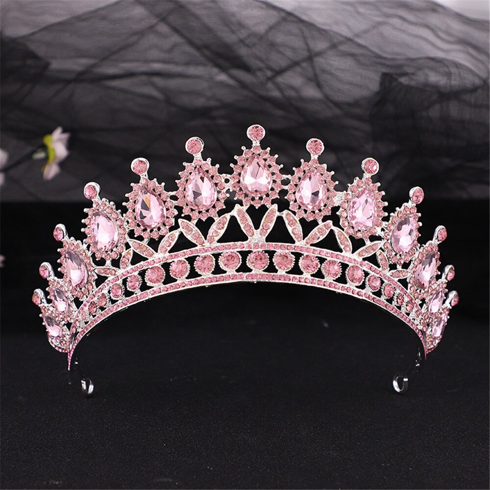 Aveuri Luxury Wedding Pink Crown Royal Queen Bridal Tiaras Hair Jewelry Pageant Head Girls Bride Headdress Dress Accessories