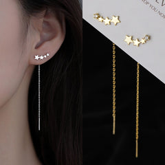 Aveuri  Trend Long Wire Tassel Thread Chain Climb Star Heart Beads Pendants Drop Earrings women's Straight Hanging Earings Jewelry