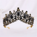 Aveuri Handmade Black Crystal Beads Bridal Tiaras Crown Rhinestone Diadem Pageant Veil Tiara Headbands Wedding Hair Accessories