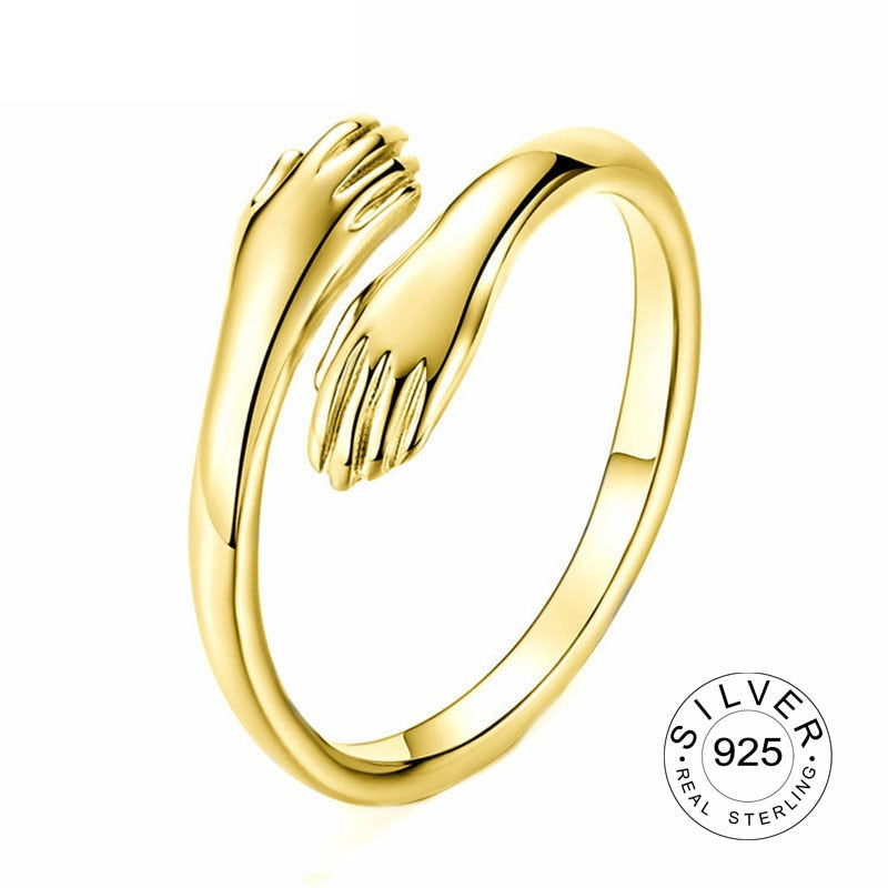 Good-looking Resizable Gold Plated Ring Trendy Fine Jewelry 925 Sterling Silver Rings Hands Hug Shaped Loop for Women Girl,kofo