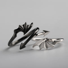 LATS Punk Vintage Evil Wings Rings for Women Men Couple Wedding Ring Opening Angel Wing Version Rings Korean Jewelry