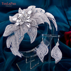 Aveuri HP455 Wedding Headpiece Crystal Flower Bridal Hair Accessories Bride Headwear Pageant Crown Women Hair Ornament Jewelry