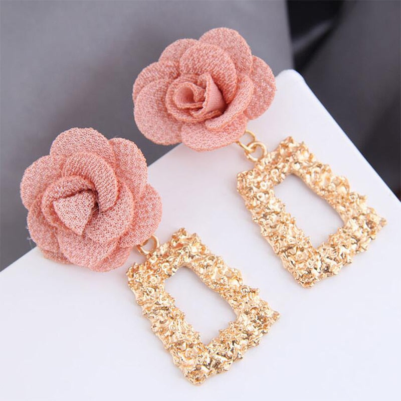 Aveuri New Bohemian Vintage Cloth Flower Drop Earrings for Women Tassel Dangle Earring Geometric Long Big Earings Fashion Jewelry