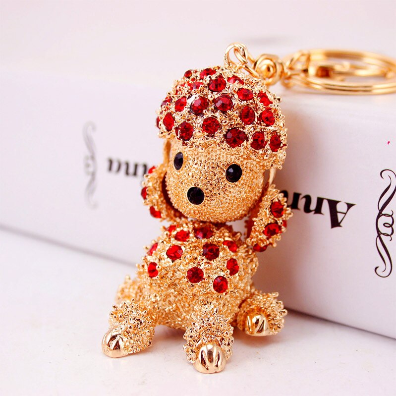 Aveuri Figure Dog Keychain Craft Dog Keychain PVC Vinyl Animal Figure Poodle Trinkets For Car Keychain Rhinestone Metal