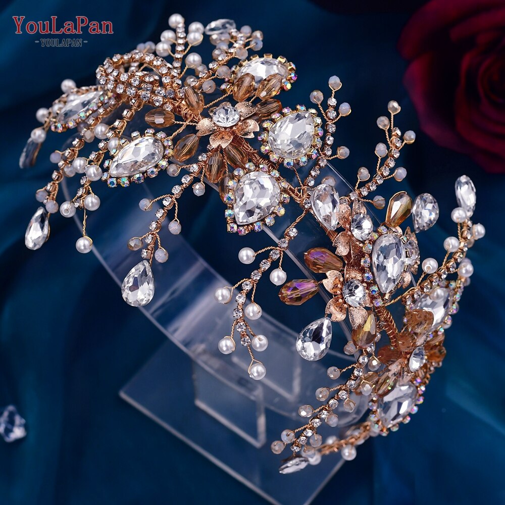 Aveuri Trendy Bridal Headband Wedding Crown Hair Accessories Bride Hair Ornaments Crystal Headdress Prom Tiara For Women