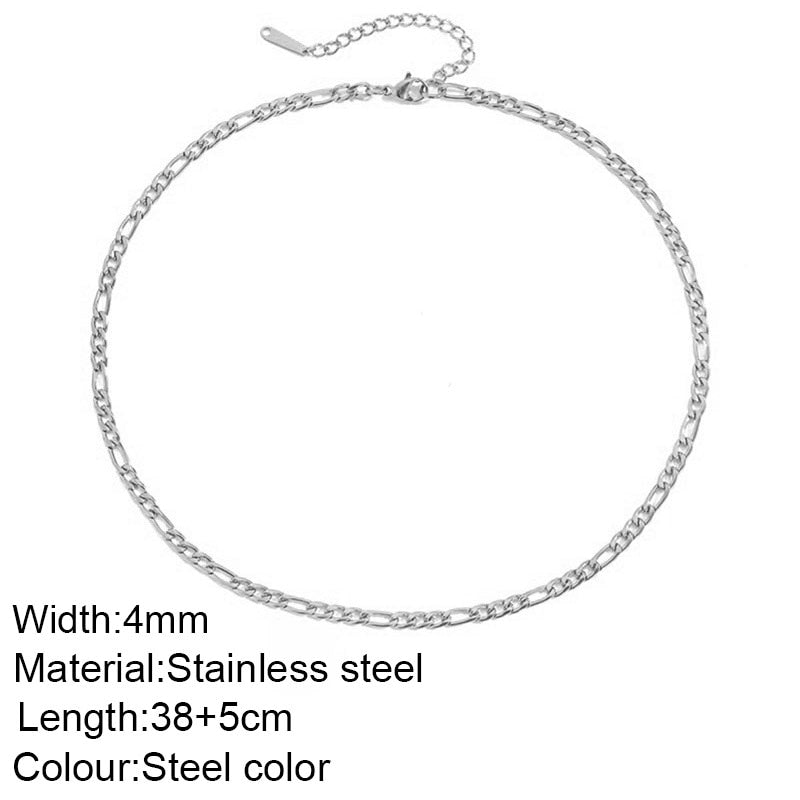 Aveuri 4Mm Figaro Chain Necklace Women 316L Stainless Steel Chain Necklace For Women Gold Color Chains Collars Choker Female Necklace