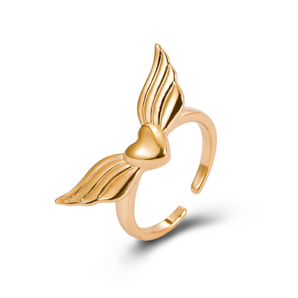 LATS Punk Vintage Evil Wings Rings for Women Men Couple Wedding Ring Opening Angel Wing Version Rings Korean Jewelry