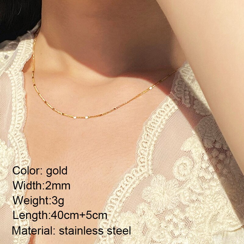 Aveuri Gold Color Necklace For Women Choker 316L Stainless Steel Necklace Chain Simple Clavicle Chain Necklace Women Jewelry