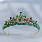 New Fashion Wedding Tiara Vintage Luxury Queen Crown Princess Birthday Accessories Green Rhinestone Bridal Crown Jewelry Gift
