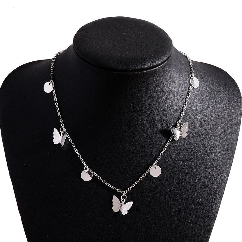 Aveuri New Shiny Butterfly Necklace Ladies Exquisite Double Layer Clavicle Chain Necklace Jewelry for Ladies Gift