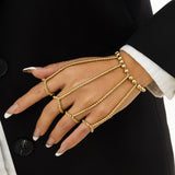 AVEURi 2023 Exaggerate New Pearl Link Chain Bracelet Gold Metal Wide Finger Ring Bracelets For Women Girls Wedding Harness Jewelry