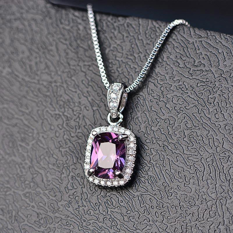 Graduation gift Luxury Elegant Lady's Cubic Zirconia Pendant Necklace White/Blue/Purple/Pink Colors Fashion Wedding Eternity Jewelry Hot