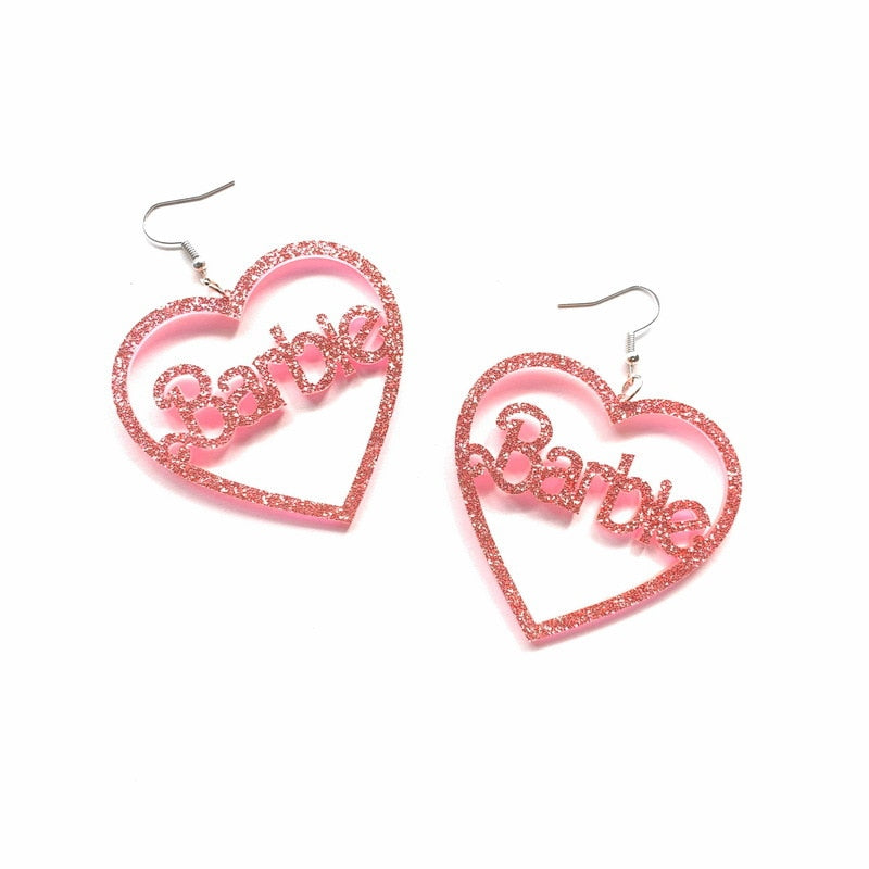 Aveuri  Glitter Pink Acrylic Letter Heart Women's Earrings Shiny Big Geometric Hearts Fashion Valentines Day Gift Woman Earring