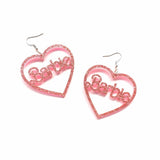 Aveuri  Glitter Pink Acrylic Letter Heart Women's Earrings Shiny Big Geometric Hearts Fashion Valentines Day Gift Woman Earring