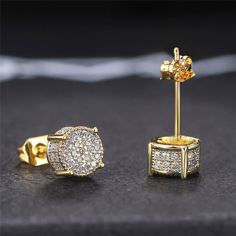 Aveuri Fancy Round Shaped Stud Earrings Paved Shiny CZ Stone Silver Color/Gold Everyday Fashion Versatile Women's Ear Jewelry