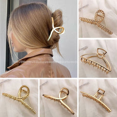 Aveuri Back to school Fashion Gold Silver Hollow Geometric Hair Clips Metal Hair Claw Cross Hairclip Headband Hairpin Hair Crab Women Hair Accessories