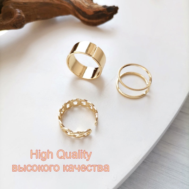 LATS Punk Gold Round Hollow Geometric Rings Set for Women Girls Fashion Cross Twist Open Joint Ring 2023 Female Jewelry Gift