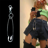 Aveuri 2022 Punk Big Safety Pin Metal Pendant Keychain For Women Men Vintage Harajuku Cool Hip Hop Key Chain Waist Pants Jeans Accessories